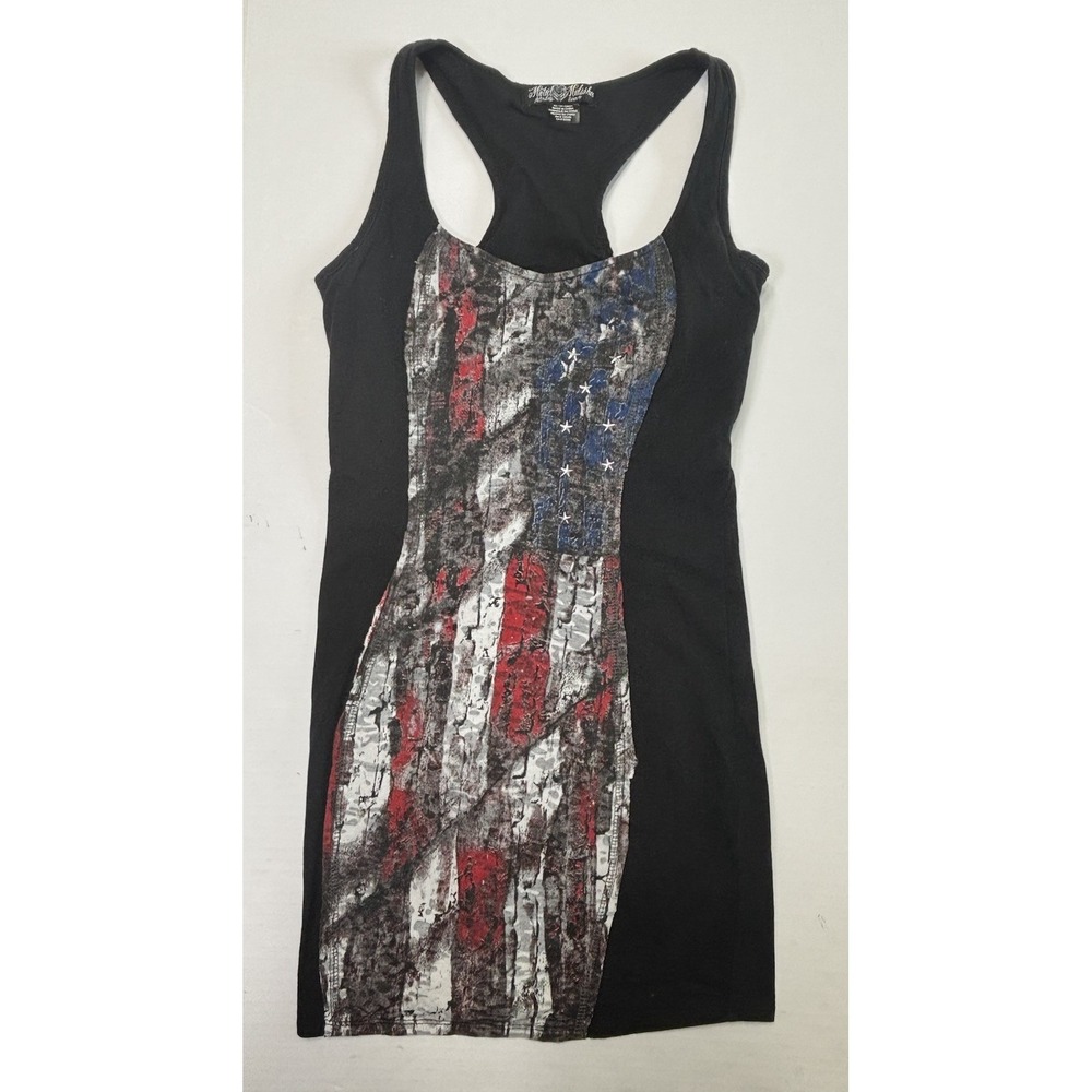 Metal Mulisha American Flag Bodycon Mini Dress Racerback XS Patriotic Y2K
